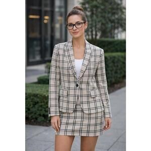 Part Two Oatmeal Check Plaid Blazer and Skirt Set - 36